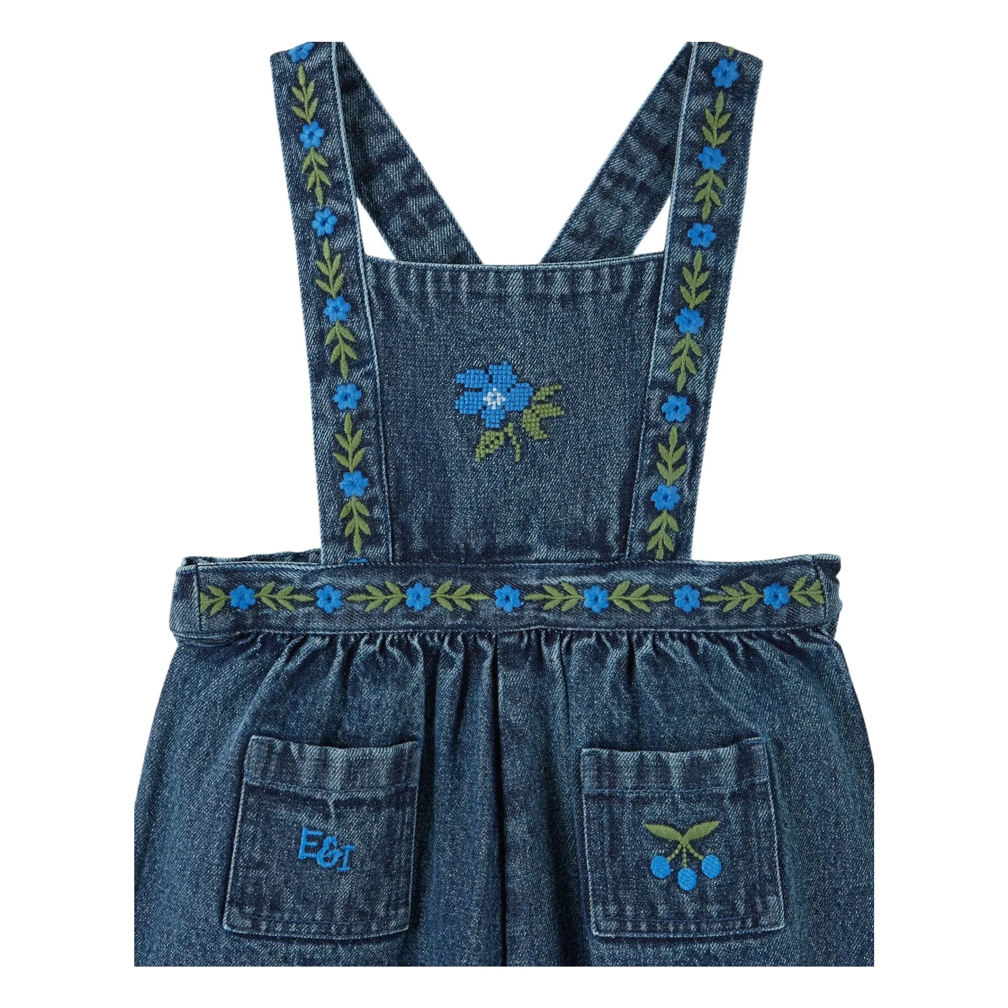 Emile et Ida - Nakışlı Denim Salopet | Koyu Mavi