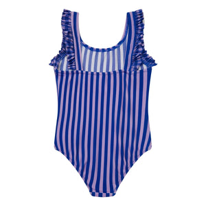 Jera Mini - Striped Ruffled Swimsuit | Navy Blue