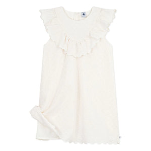Petit Bateau - Baumwollkleid mit Herzstickerei und englischer Spitze | Weiß