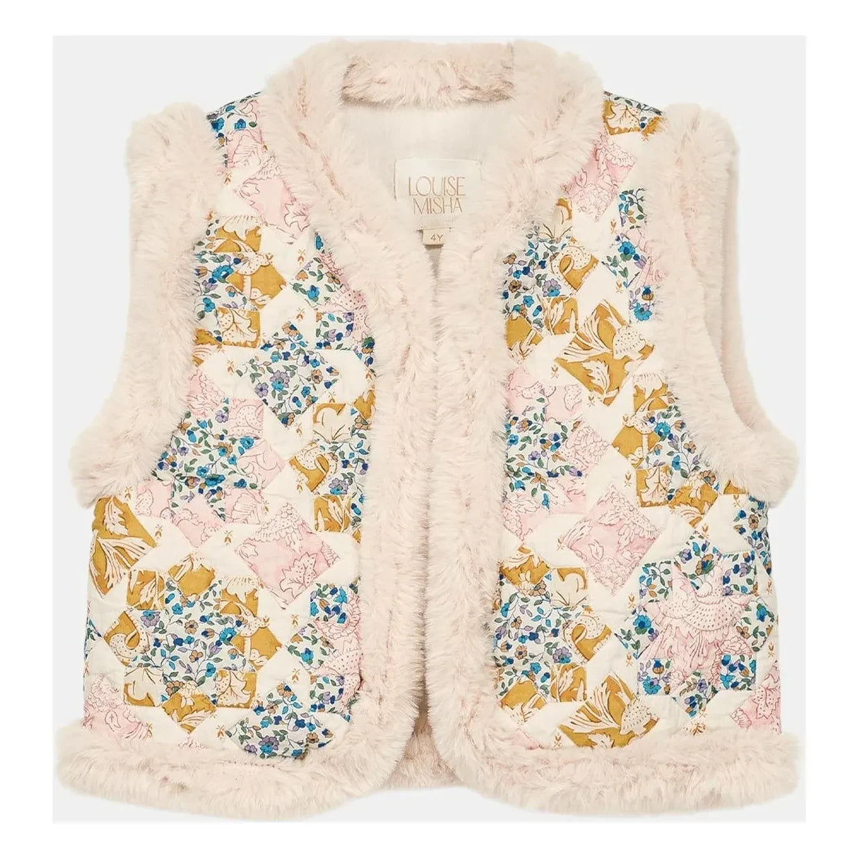 Louise Misha - Librane Organic Cotton Faux Fur Sleeveless Jacket | Cream