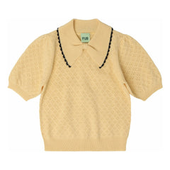FUB - Pointelle Merino Wolle Polo | Hellgelb