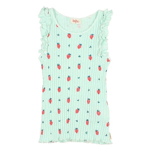 Búho - Ribbed Tank Top Strawberry Ruffles Organic Cotton | Aqua