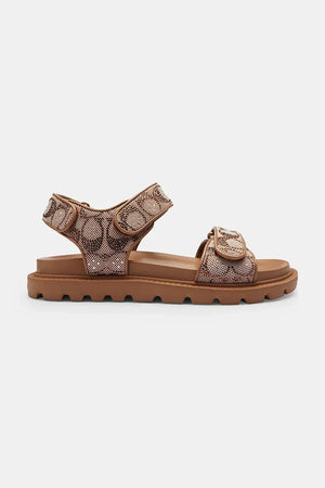 Coach Brynn Crystal Signature Sandal Kadın Düz Taban Deri Sandalet