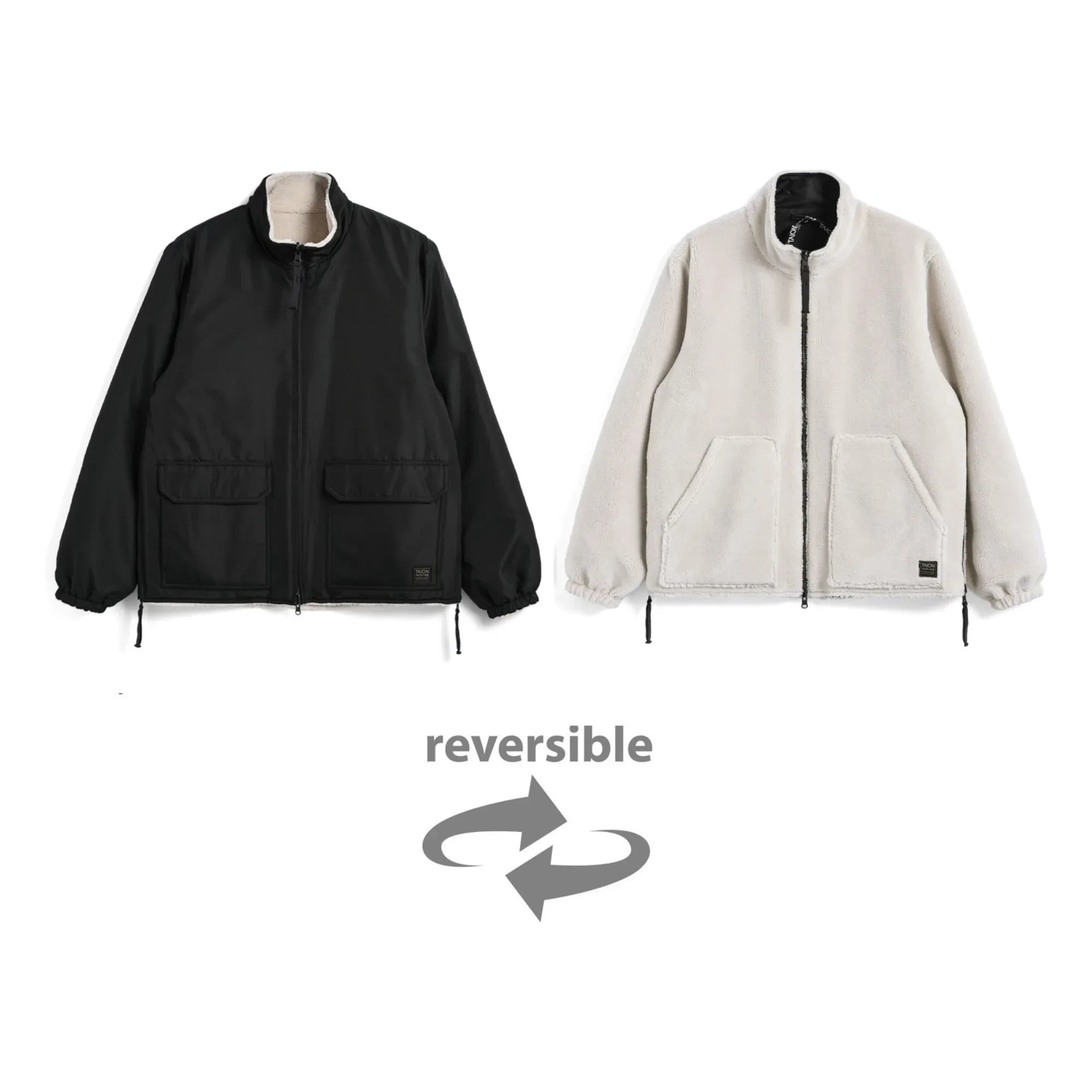 Taion - Doppelseitige Militär-Boa-Jacke | Schwarz
