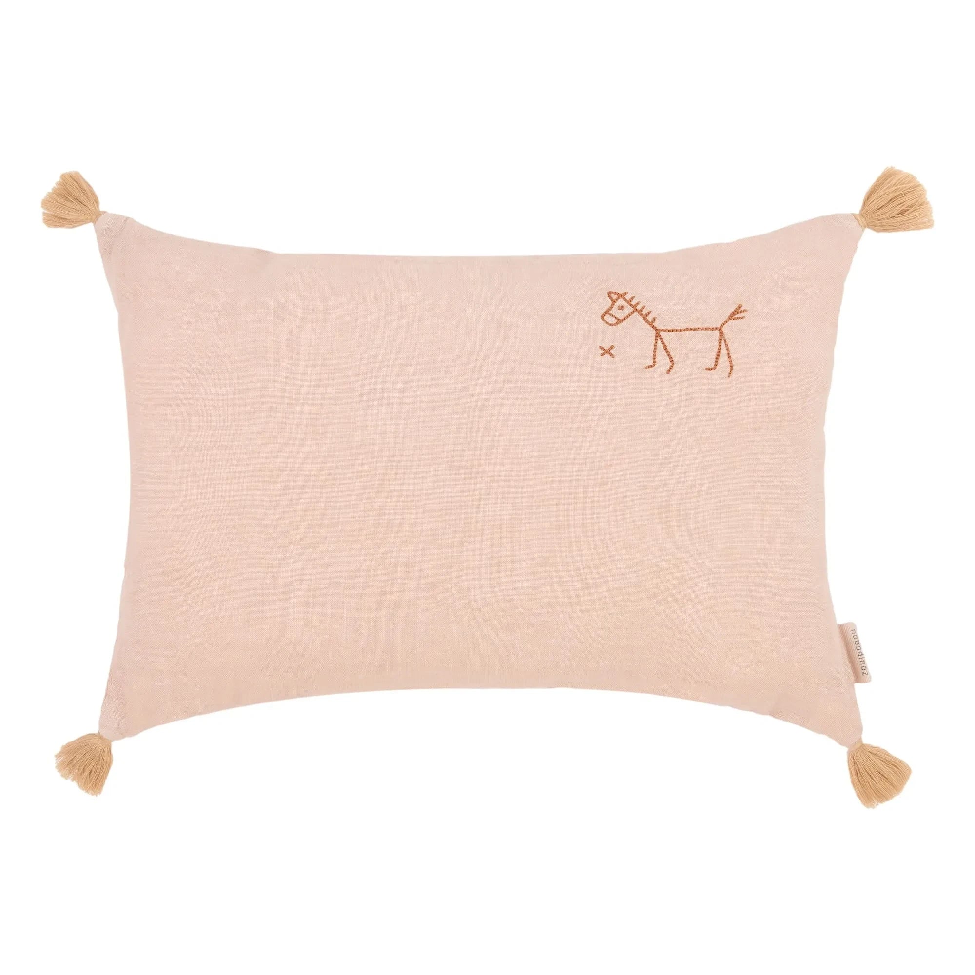 Nobodinoz - Fringed Pillow - Lin Français | Dust Pink