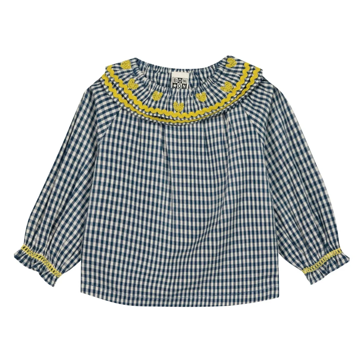 Bonton - Solane Kareli Nakışlı Yaka Bluz | Mavi