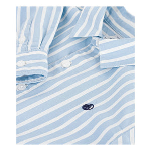 Petit Bateau - Çizgili Organik Pamuk Poplin Gömlek | Mavi