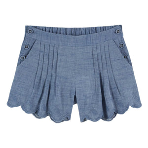 Emile et Ida - Blaue Chambray-Shorts mit Stickerei