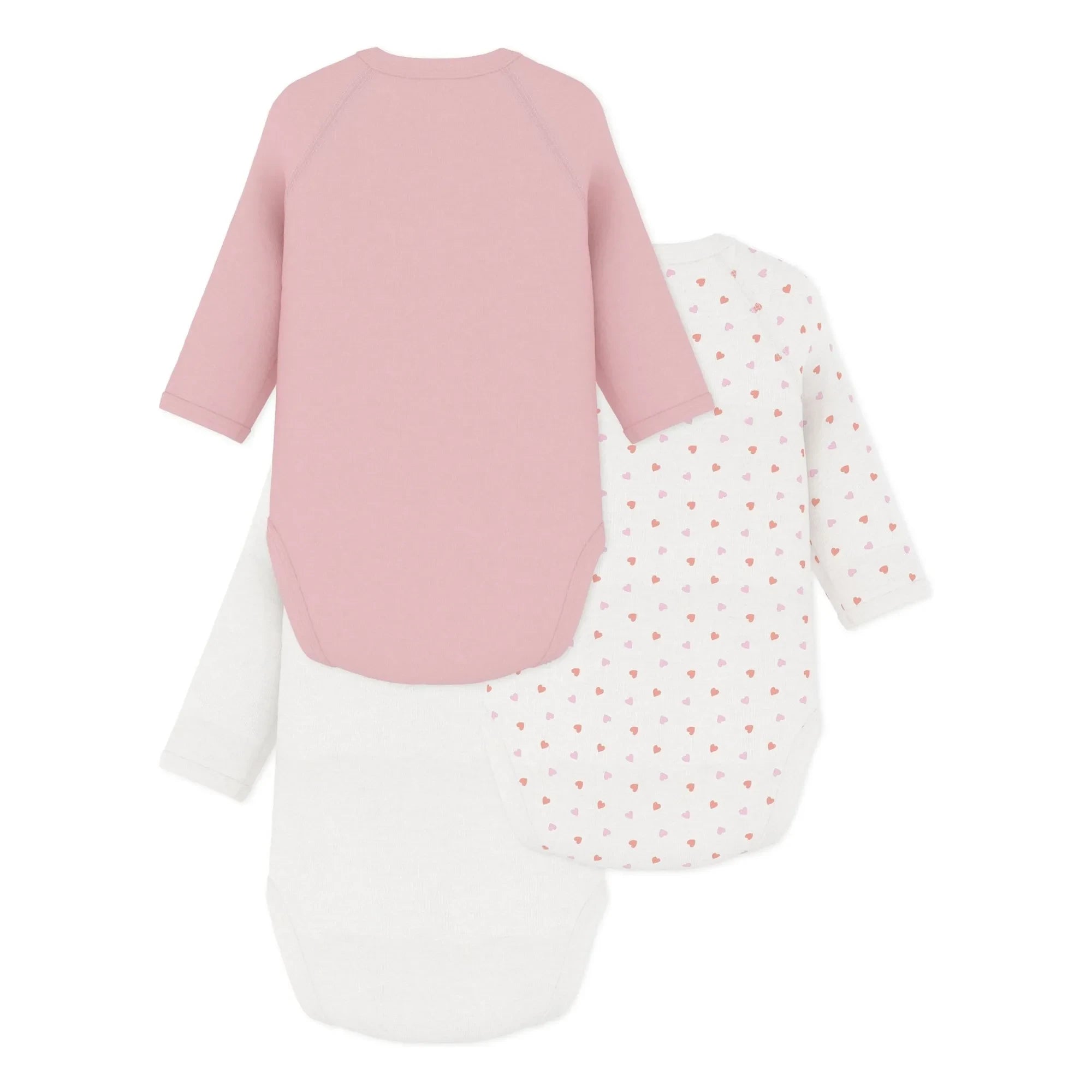 Petit Bateau - 3’lü Küçük Kalpler Organik Pamuk Badi Seti | Pembe