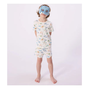 Petit Bateau - Organik pamuk Savane pijama şort ve maske seti | Beyaz