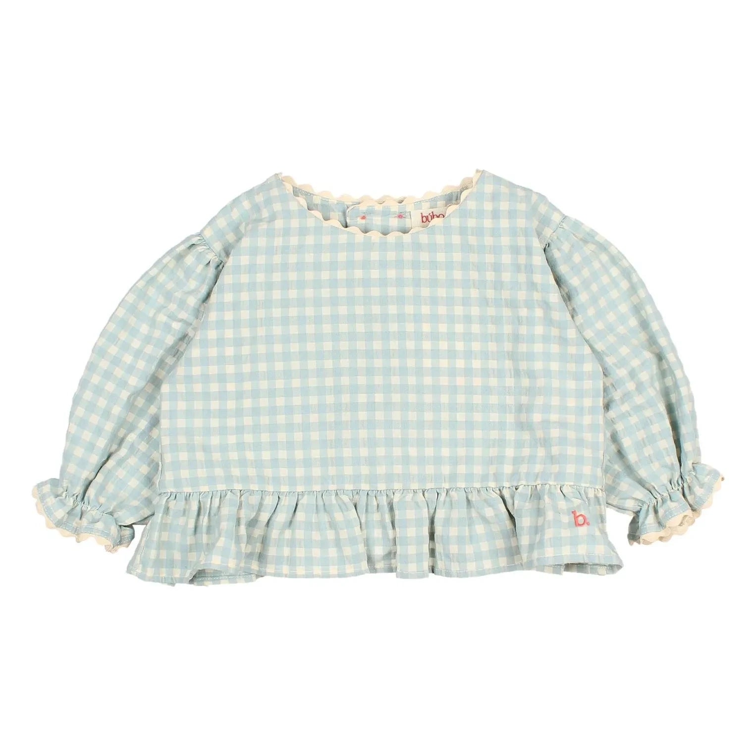 Búho – Karierte Seersucker-Bluse mit 3/4-Ärmeln | Aqua