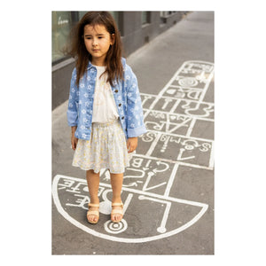 Louis Louise - Floral Brown Denim Jacket | Light Blue