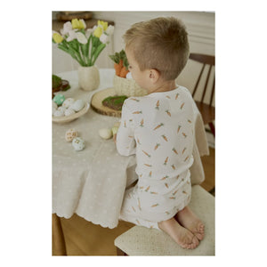 Petit Lem - Organik Pamuklu Fitilli Havuç Desenli Pijama | Beyaz