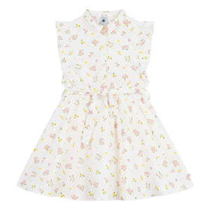 Petit Bateau - Sleeveless Floral Organic Cotton Dress | White