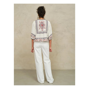 M.A.B.E. - Calista Cotton Embroidered Jacket | Ecru