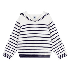 Petit Bateau – Ringelpullover mit Rundhalsausschnitt aus Bio-Baumwolle | Weiß