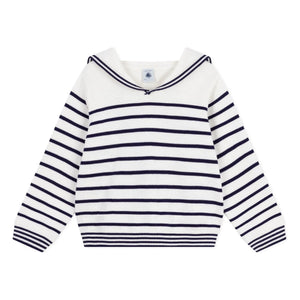 Petit Bateau – Ringelpullover mit Rundhalsausschnitt aus Bio-Baumwolle | Weiß