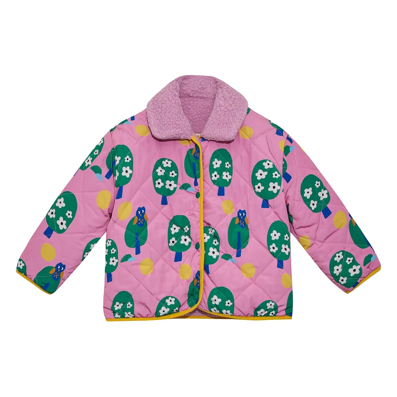 Petit Stella - Çift Taraflı Baykuş Sherpa Ceket | Pembe