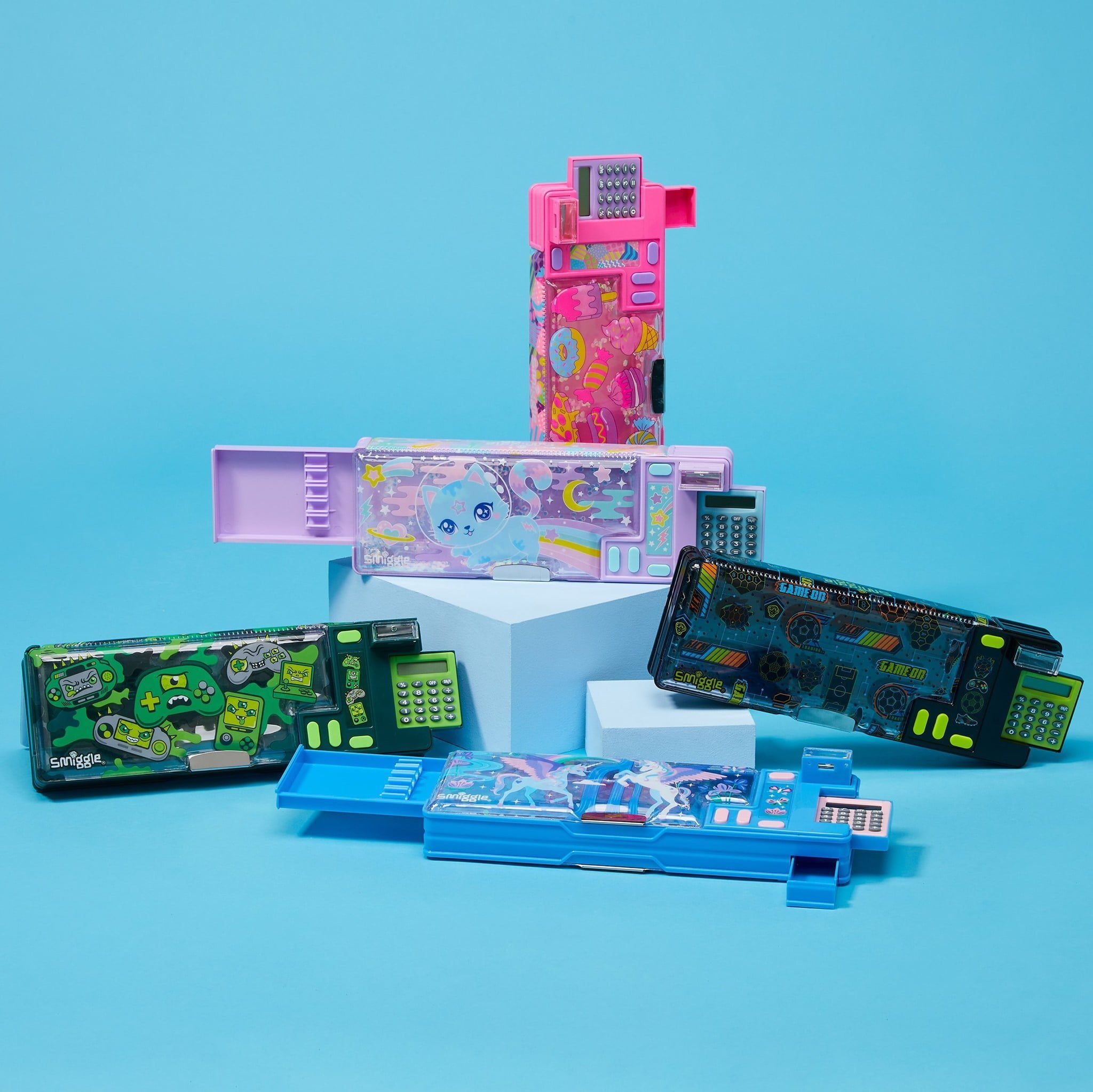 Smiggle - Budz Köpekbalığı Hesap Makineli Pop Out Otomatik Kalem Kutusu-Dinossi