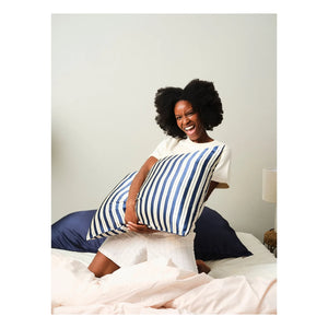 Emily's Pillow - Striped Printed Mulberry Silk Pillowcase | Navy Blue