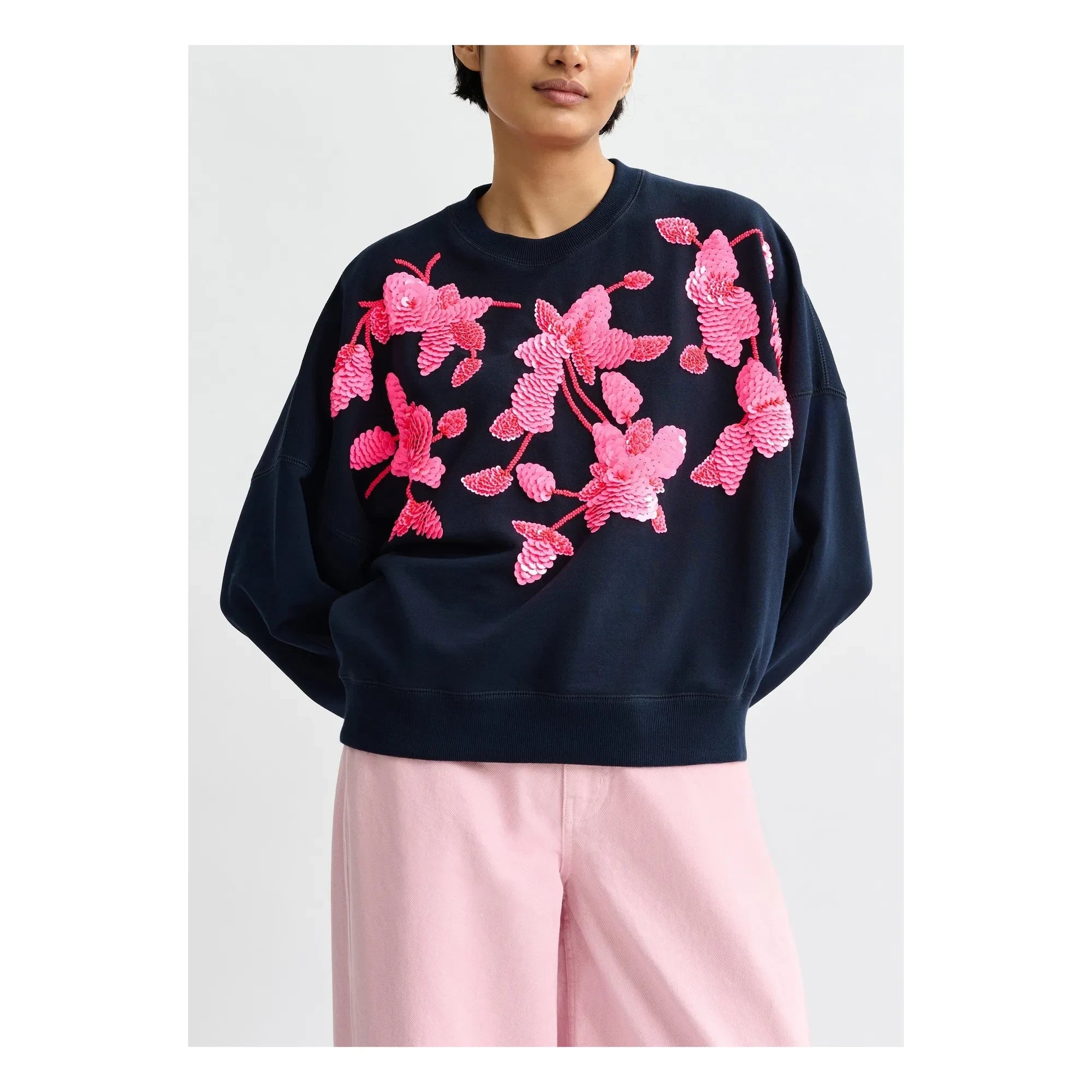 Essentiel Antwerp - Bisiklet Yaka Nakışlı Sweatshirt | Lacivert