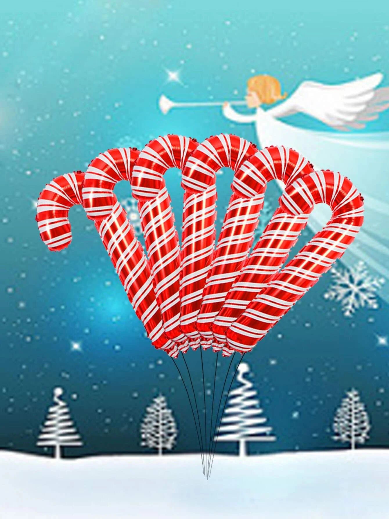 Yılbaşı - Noel Baston Şekeri Büyük Boy 84CM Yeni Yıl Dekoratif Balonu 1 Adet-Dinossi