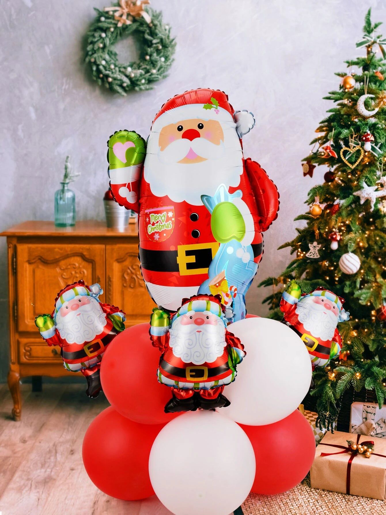 Yılbaşı - Noel Baba ve Yeni Yıl Dekoratif Balonlar Seti 12 Adet-Dinossi