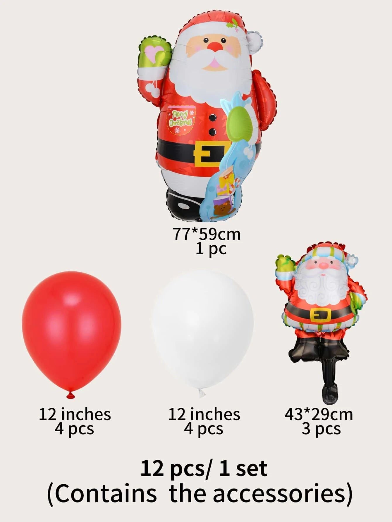 Yılbaşı - Noel Baba ve Yeni Yıl Dekoratif Balonlar Seti 12 Adet-Dinossi