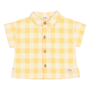 Búho - Sarı Gingham Seersucker Organik Pamuk Bebek Gömleği