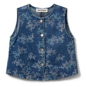 Sofie Schnoor - Carla Fleuri Denim Yelek | Denim mavi
