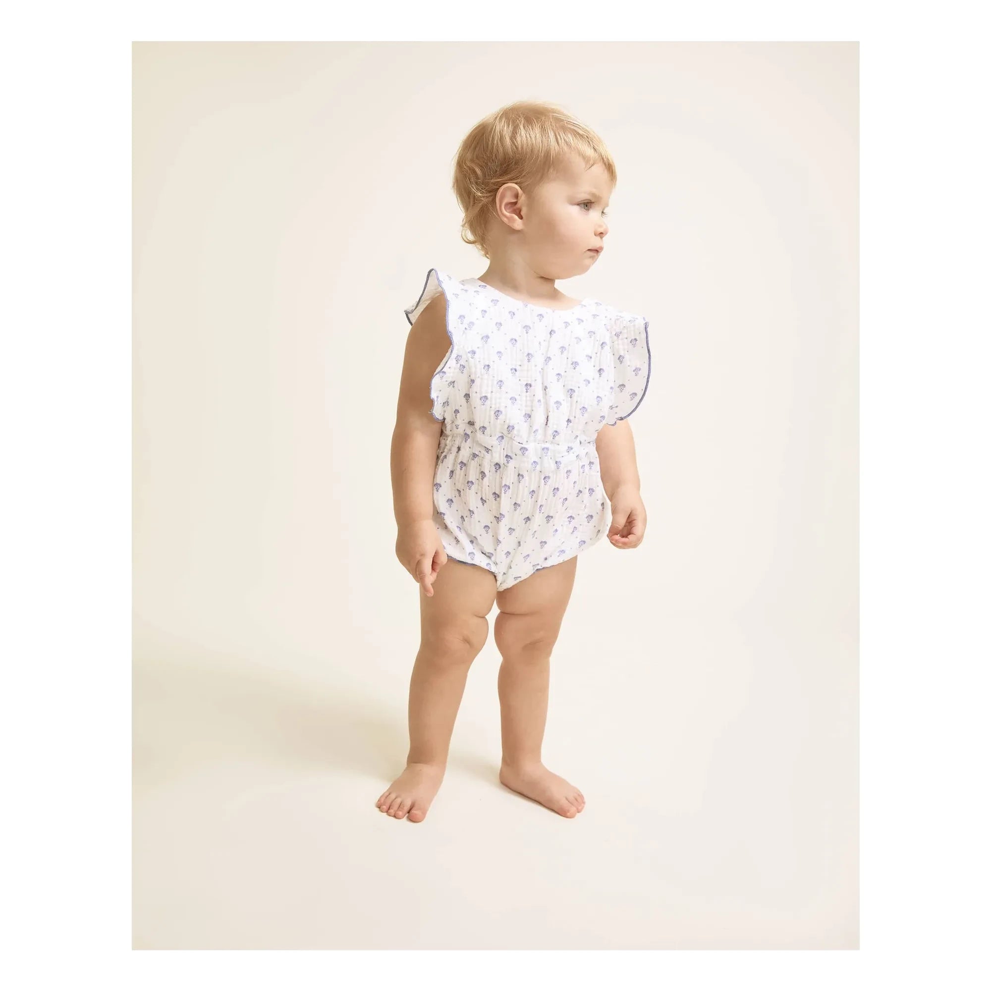 Búho - Bali Shorts aus Baumwoll-Musselin mit Blumenmuster | Indigoblau