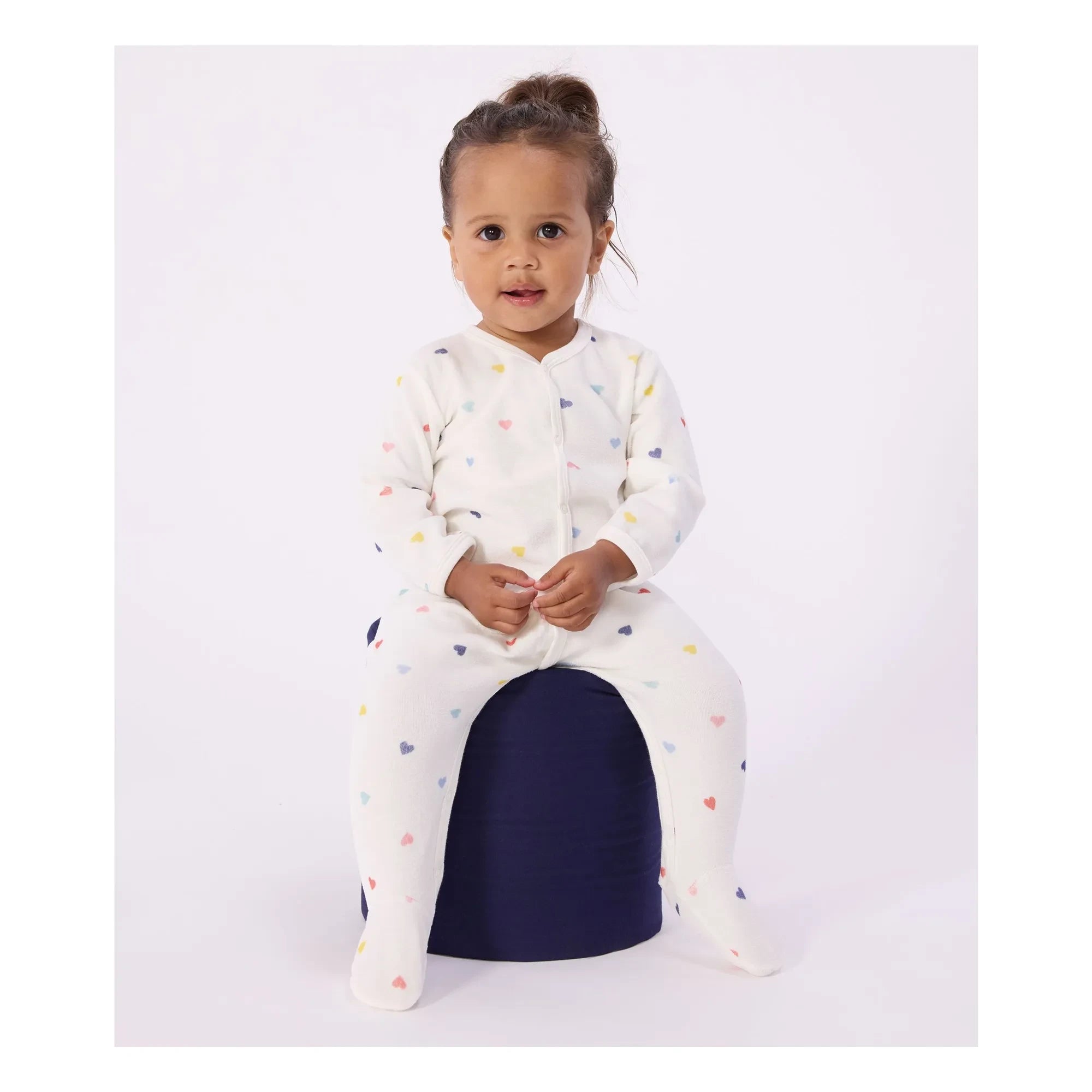 Petit Bateau - Strampler Cœurs Samtpyjama | Weiß