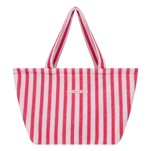 Jera Mini – Gestreifte Strandtasche mit Handtuch | Pink