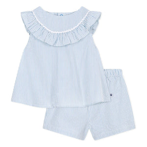 Petit Bateau - Seersucker organik pamuk bluz ve şort seti | Beyaz