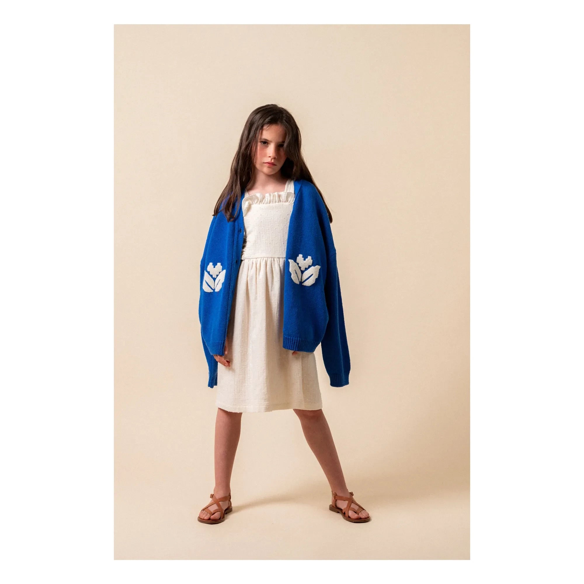 birinit - Cobalt Embroidered Flower Cardigan | Royal Blue