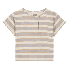 Studio Bohème - Orso Gestreiftes T-Shirt aus Bio-Baumwollgaze | Hellblau
