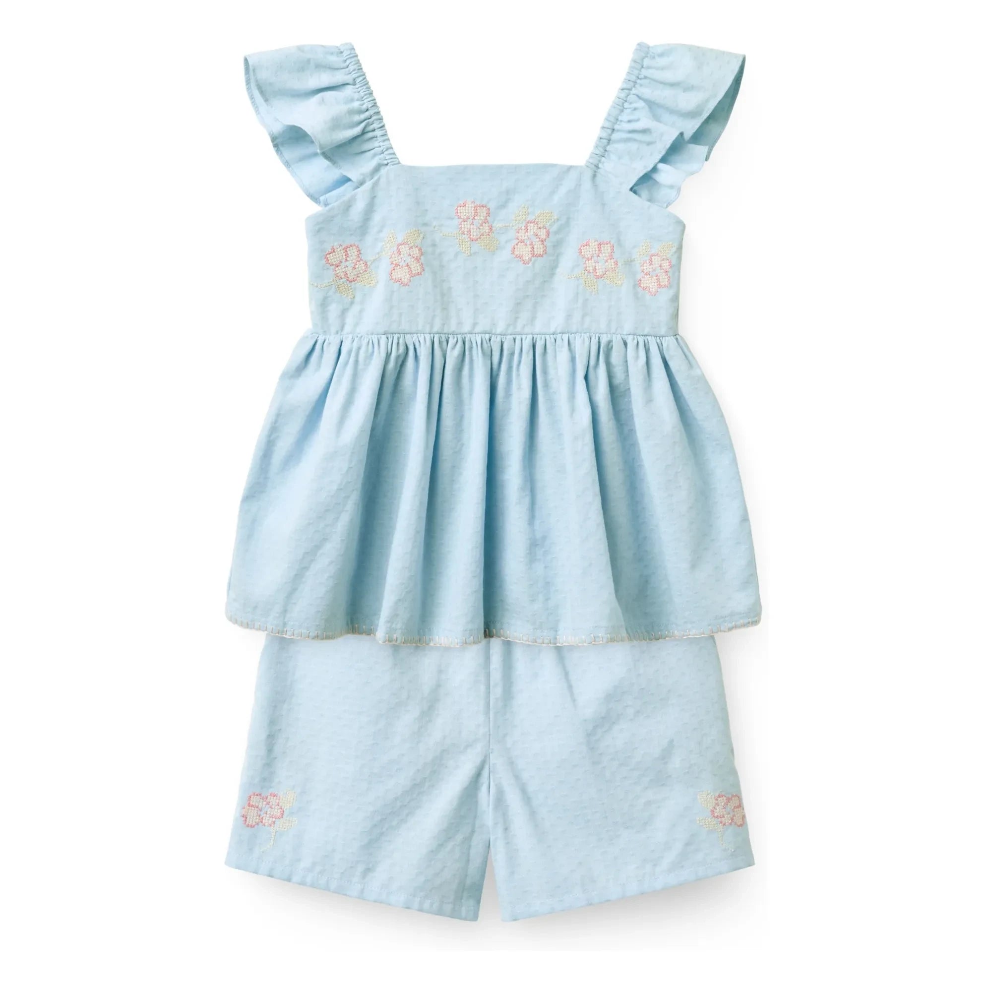 Copenhagen Colors - Organic Cotton Striped Summer Top and Shorts Set | Light Blue