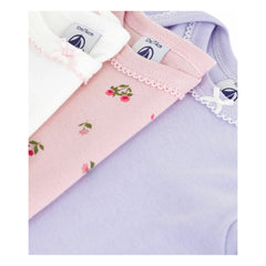 Petit Bateau - 3-Pack Organic Cotton Floral Bodysuit Set | Mauve