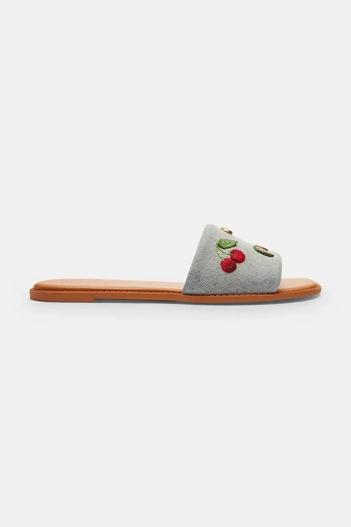 Coach düz tabanlı kadın pamuklu Holly Denim Cherries Sandalet