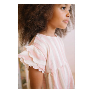 Studio Bohème - Gestreiftes Cousin Kleid aus Bio-Baumwollgaze | Rosa