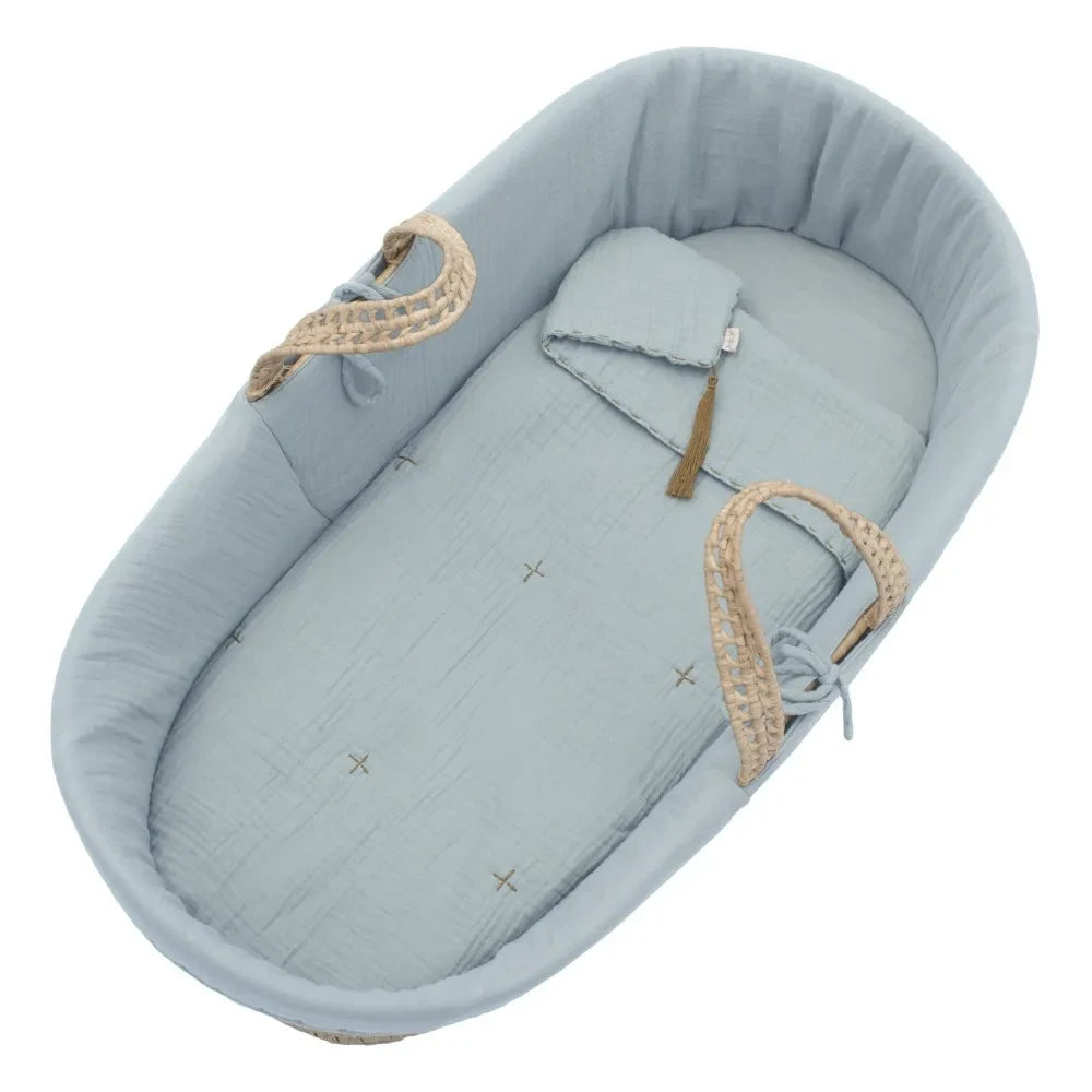 Numero 74 - Organic Cotton Bedding Set for Moses Basket | Sweet Blue S046