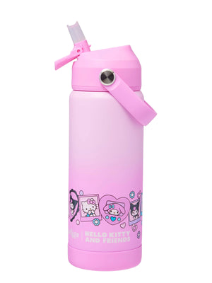 Smiggle - Hello Kitty ve Arkadaşları Paslanmaz Çelik Gizli Pipetli 550ML Matara