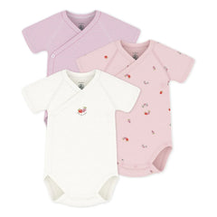 Petit Bateau - 3'lü Organik Pamuklu Çiçekli Body Seti | Pembe