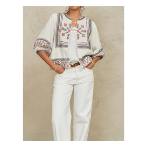 M.A.B.E. - Calista Cotton Embroidered Jacket | Ecru