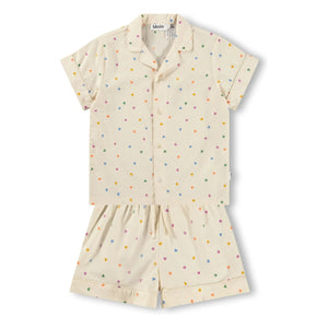 Molo - Lexi Hearts Organic Cotton Short Pajamas | Ecru