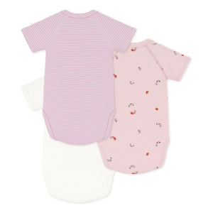 Petit Bateau - 3'lü Organik Pamuklu Çiçekli Body Seti | Pembe