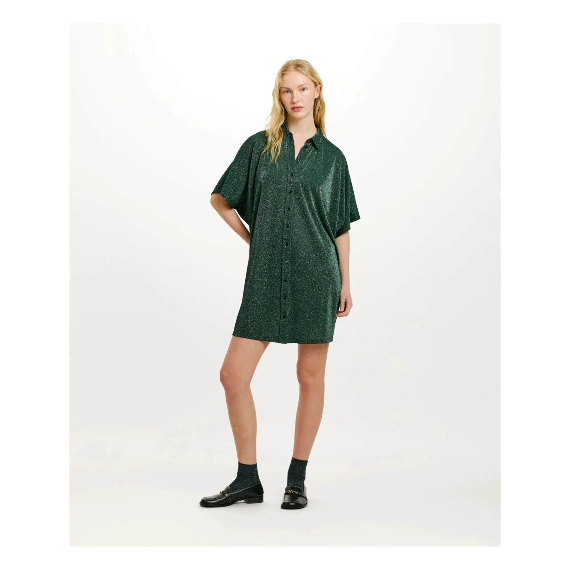 Momoni - Asado Metallic Dress | Green