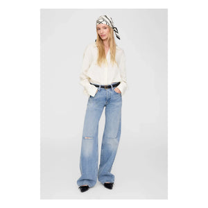Anine Bing - York Monogram İpek Fular | Fildişi