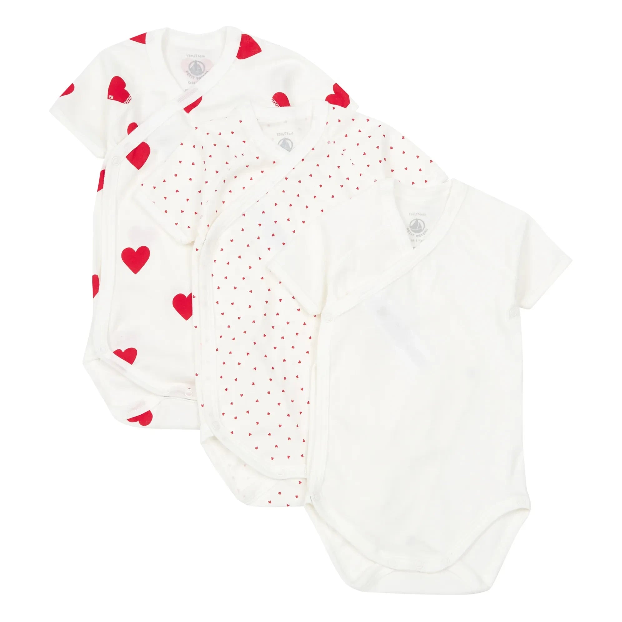 Petit Bateau - Organik Pamuk Kalpli Bebek Body'leri - 3'lü Set | Kırmızı