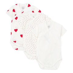 Petit Bateau - Organic Cotton Heart Baby Bodysuits - 3-Pack | Red